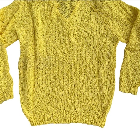 Vintage Yellow Knitted V Neck Sweater - Picture 5 of 6
